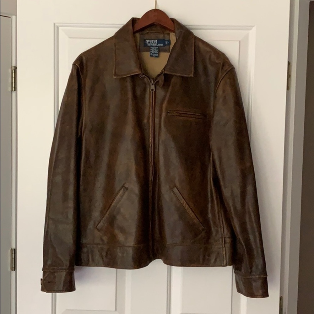 Ralph Lauren Men’s Brown Leather Jacket, Large
